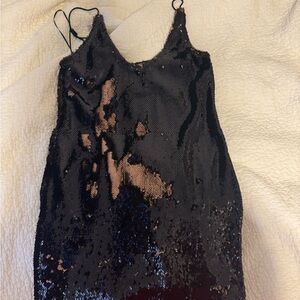 Sequin Black and Gold Free People Mini Dress